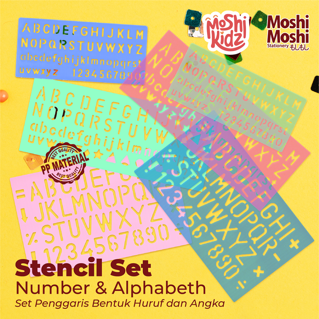 

Stencil Set Lettering Alphabeth Penggaris Stensil Cetakan Tulisan Bentuk Huruf dan Angka isi 3 Pcs