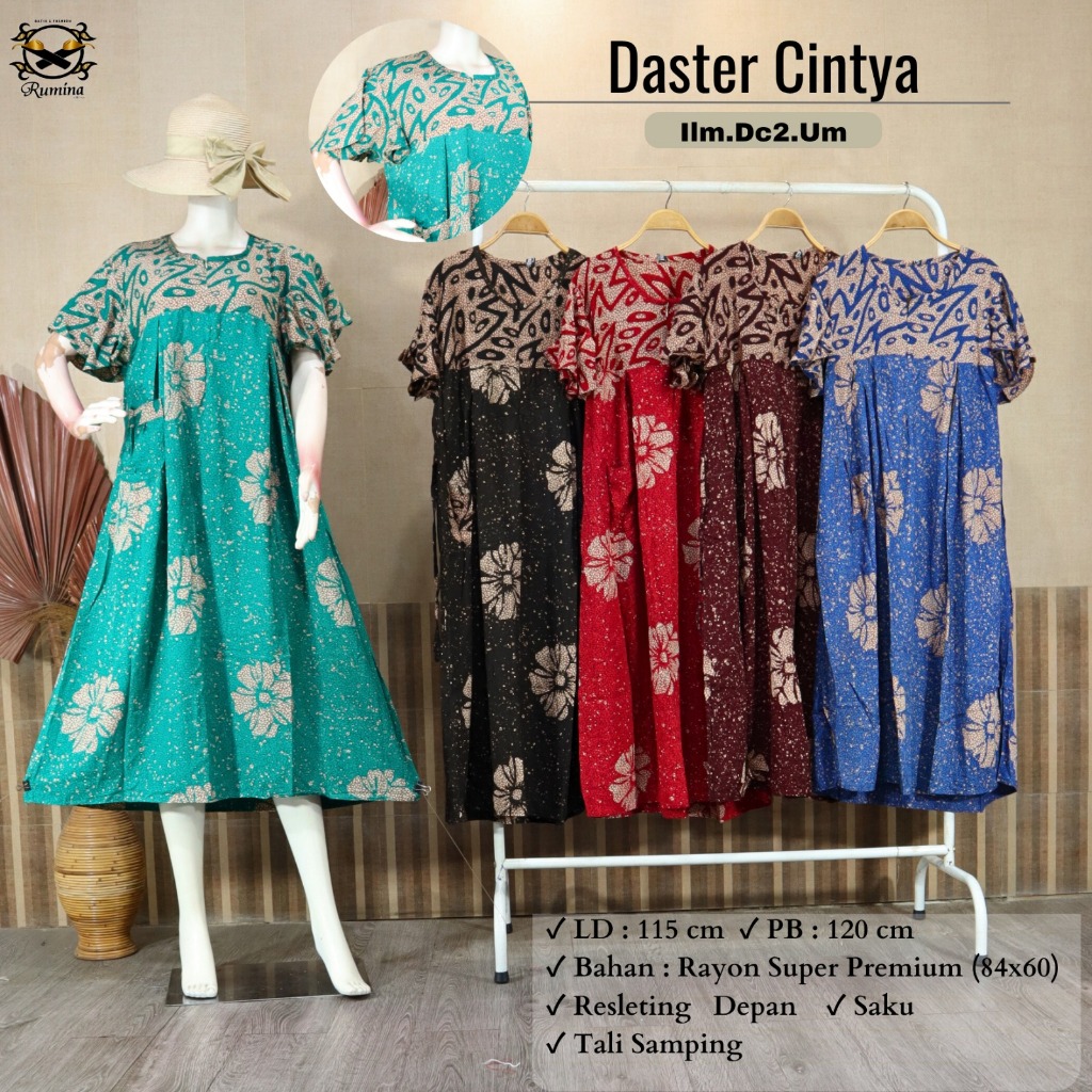 RUMINA BATIK (LD 110 PB 120) Daster Cintya Lengan Tumpuk Rampel Batik cap halus Bahan Santung Adem B