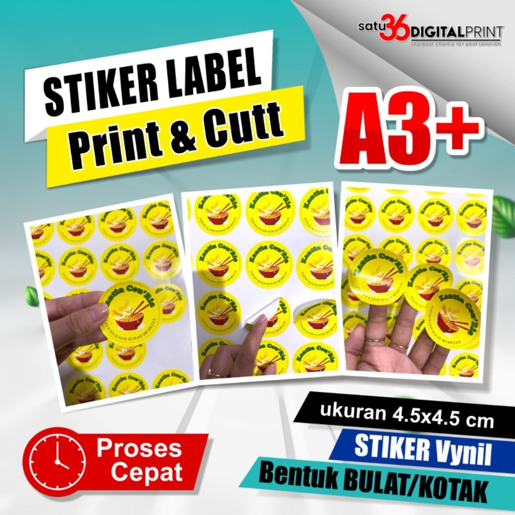 

CETAK STIKER Murah CUSTOM Vinyl A3+ sudah CUTTING / Label Kemasan Minuman, Makanan Dll