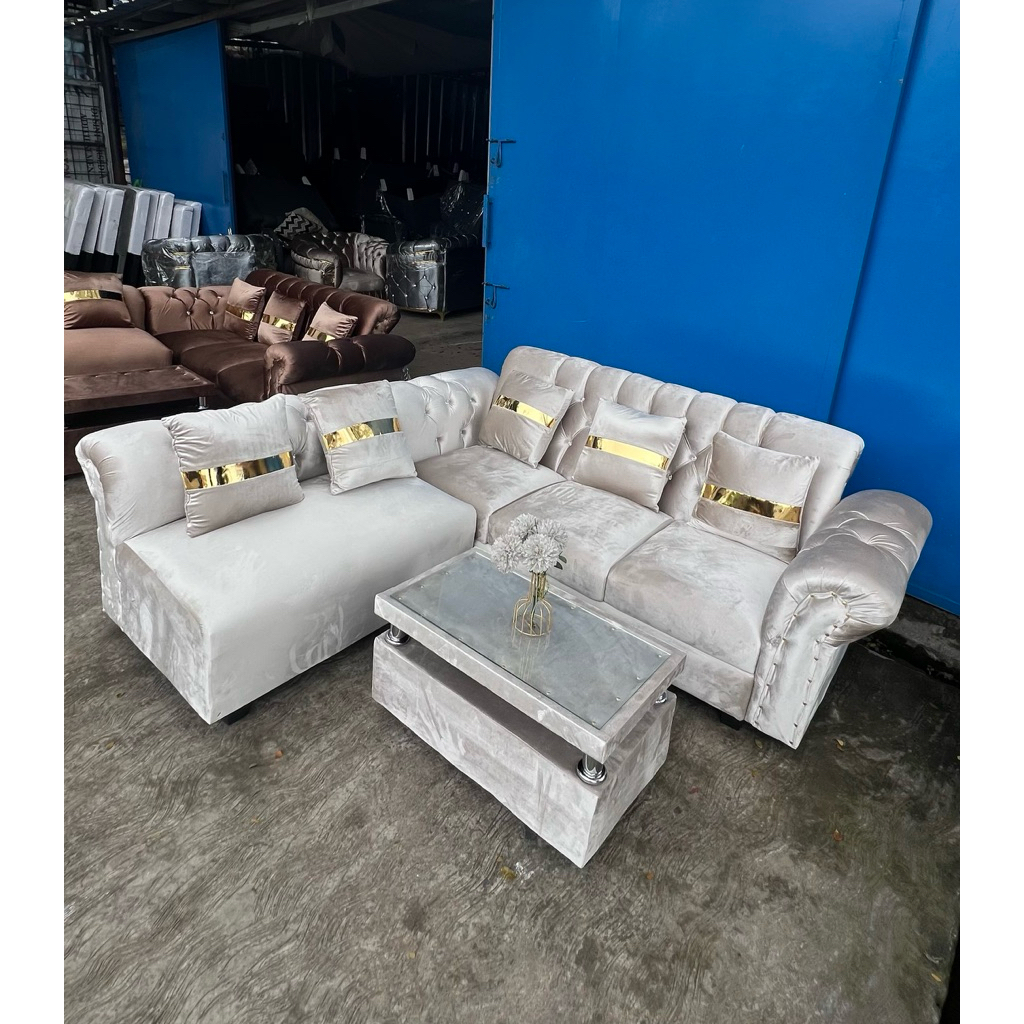 Sofa L kancing minimalis/Sofa Ruang tamu Bahan Bludru halus