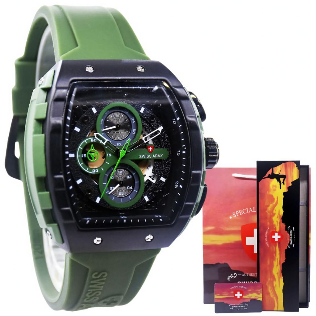 Swiss Army jam tangan Pria/Wanita Tali Rubber Tahan Lama Tanggal dan Chrono aktif dijamin Bagus