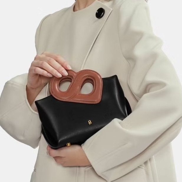 Nina Two Tone Bag Small- Black/Brown-White/Gray-Blue/Brown- Beige/Brown Tas Buttonscarves Baru Asli 