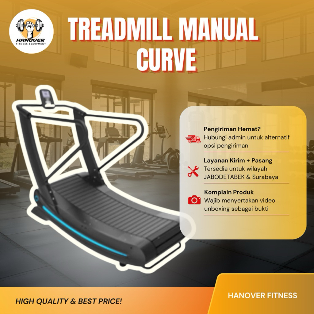 HANOVER FITNESS | Treadmill manual curve alat fitness komersial untuk gym atau rumahan IMPORT [BERGA