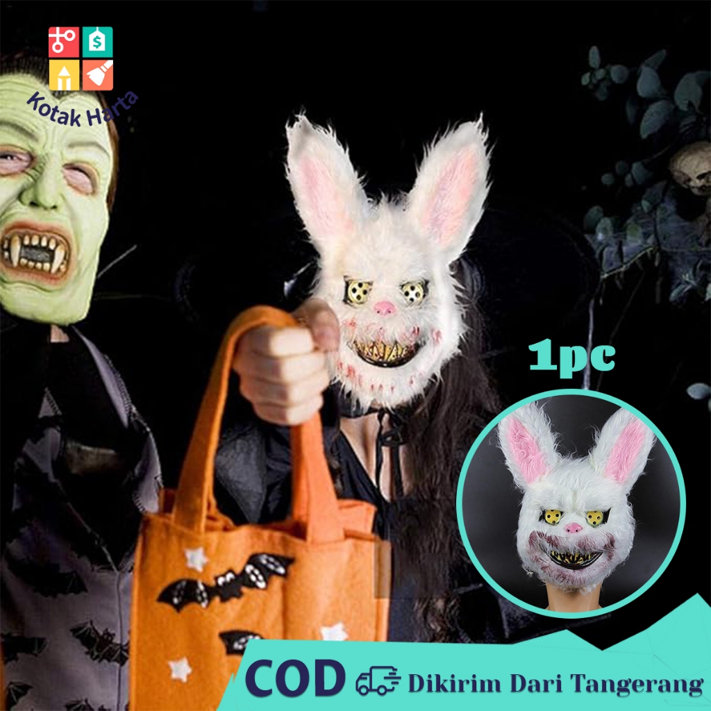 Topeng Kelinci Seram Bloody Rabbit Mask Topeng Kelinci Berdarah Topeng Killer Bunny Prank Mask
