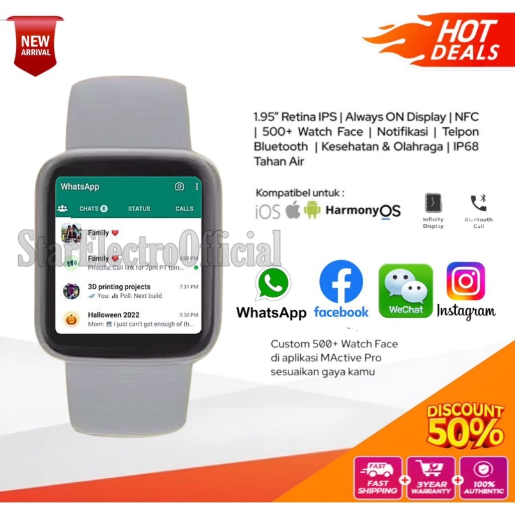 Jam Tangan Hp Android Pintar Anti Air Smart Watch Pria Wanita Terbaru