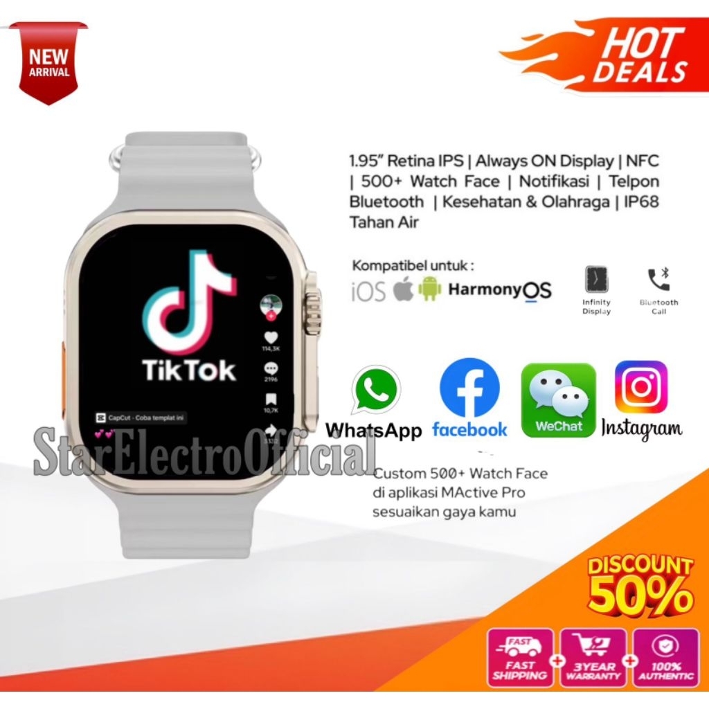 100%ORIGINAL Series Ultra Jam Tangan Pintar Hp Android Bisa Game Wa Telpon Smartwatch Pria Wanita Te