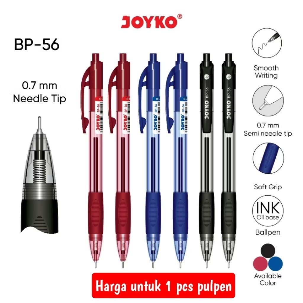 

Pulpen Joyko Ball Pen 0.7 mm Hitam Merah Biru Clicker Smooth Writing Bolpoin