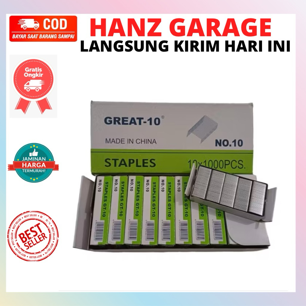 

1box isi 10 pak kecil isi staples gs 10 ada 10x1000pcs stapler refill no 10
