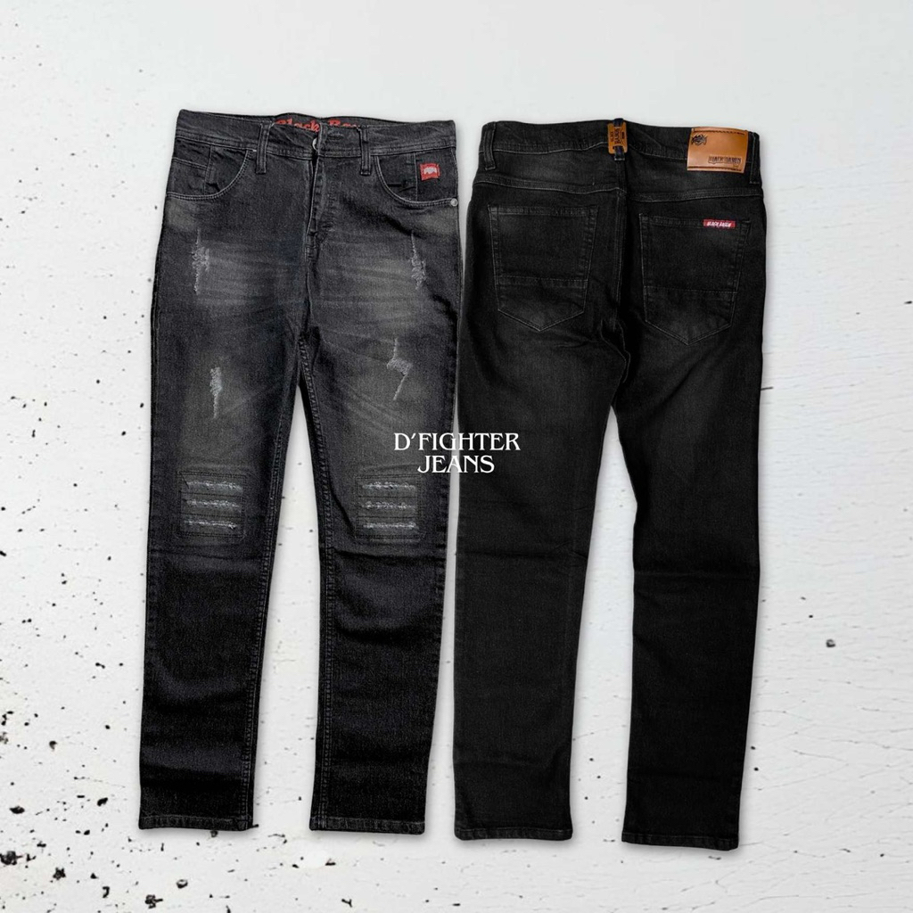 The OG Baron Celana Jeans Denim Riped Pria Slimfit - Black Baron Jeans Denim Riped Slim Fit Stretch 
