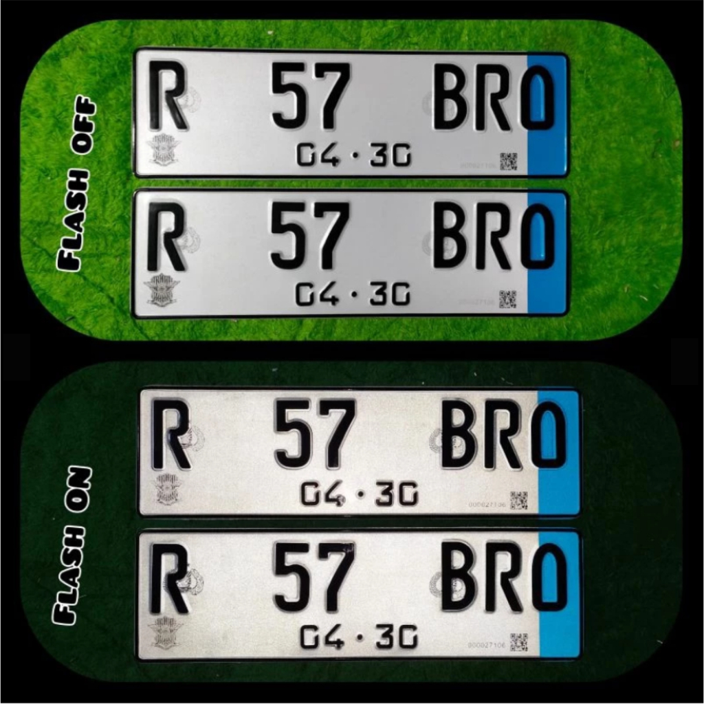 Plat Mobil Listrik Reflektif Barcode Putih
