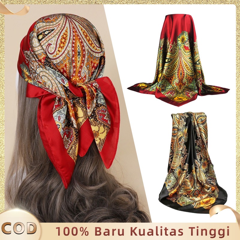 Syal Sutra Premium Syal Satin 90cm Persegi Besar Syal Serbaguna Syal Sutra Simulasi Wanita Scarf Per