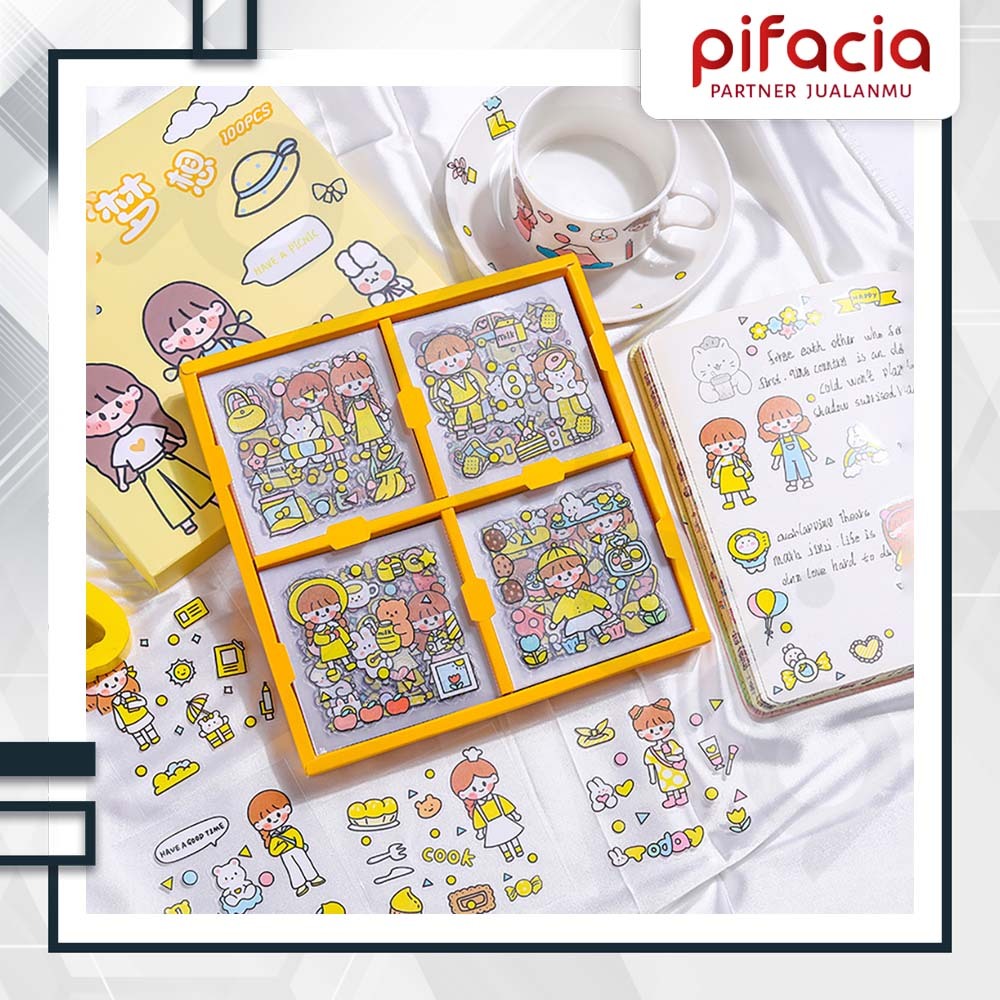 

PIFACIA 100 Lembar Sticker Waterproof Momo Tema Kartun Korea Lucu dapat Box Hiasan Buku Diary Botol Tumblr Hp Laptop