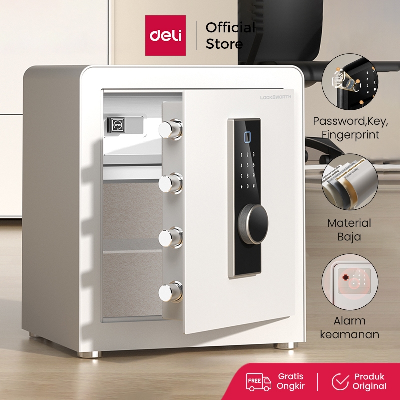Deli Brankas Besi Digital / Fingerprint Digital Safebox / Alarm Safebox 38x32x45 Triple Unlocking St