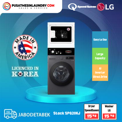 LG Mix Stack Mesin Cuci 20kg & Mesin Pengering 15kg Gas SPG20SN Kaca Jumbo
