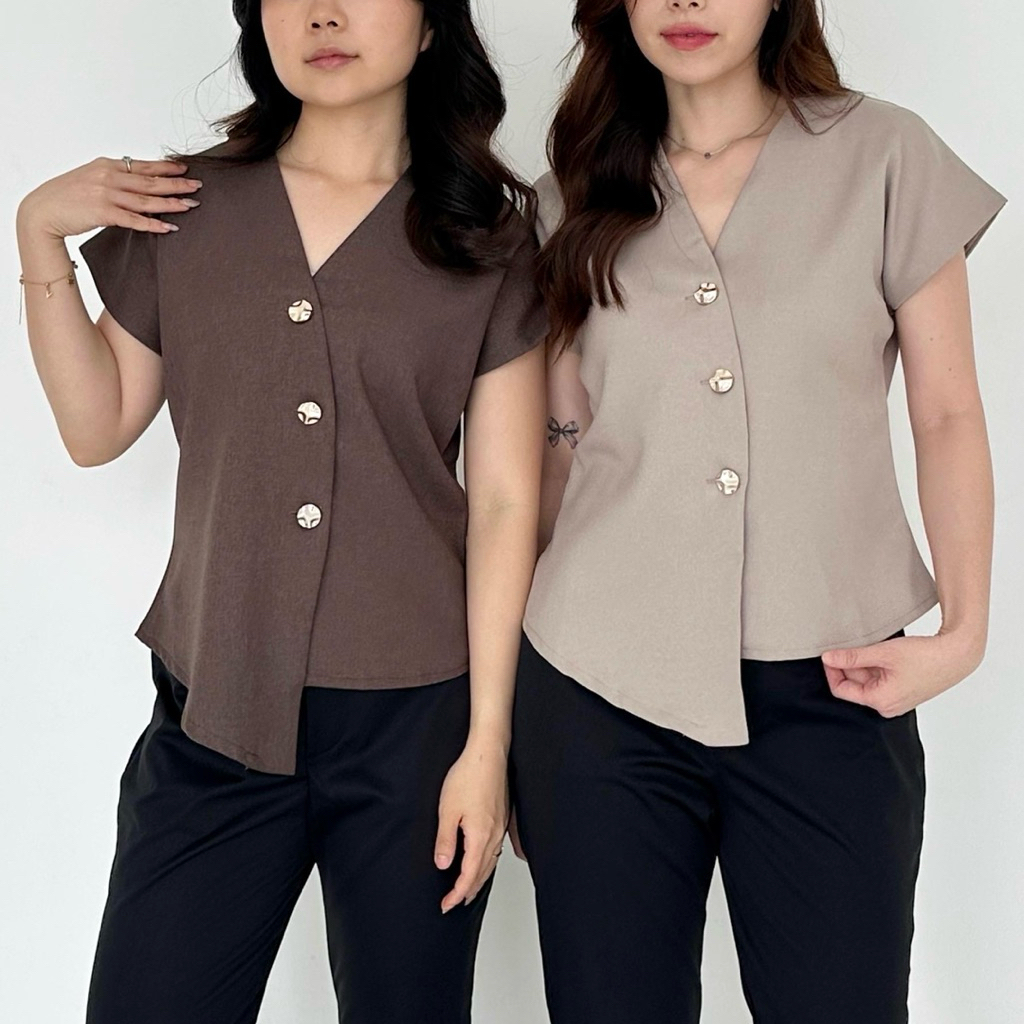 Tometoh | Jade Top Blouse Wanita Kancing Gold Atasan Wanita