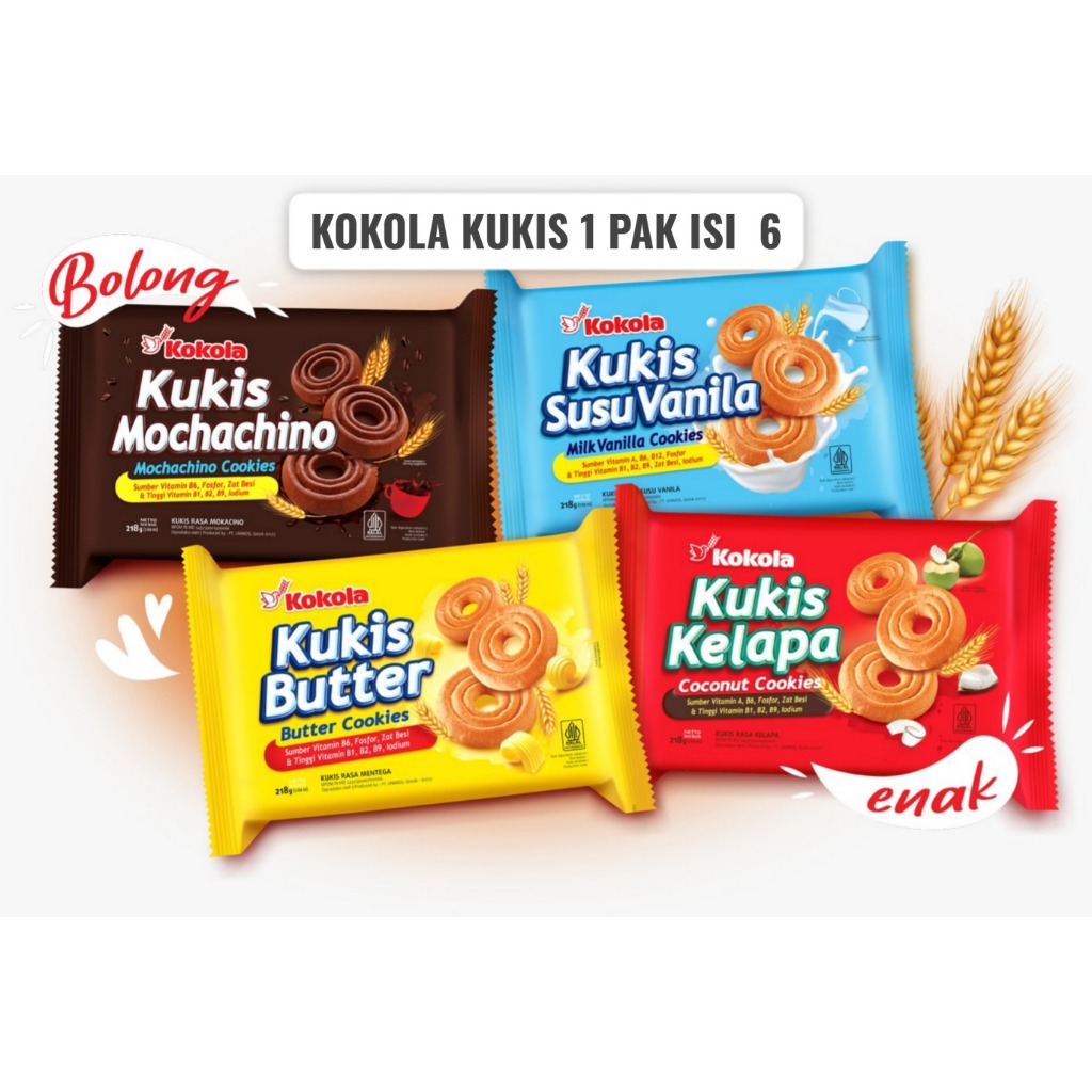 

KOKOLA Kukis All Varian 1 PAK isi 6Bks - Kokola Kukis Kelapa, Mochachino, Butter, Susu Vanilla / Kokola Kukis Murah/Kukis Murah/Biskuit Murah