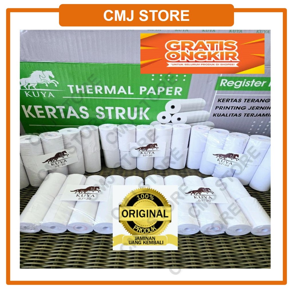

Kertas Struk Thermal Kasir EDC Ukuran 57x30 per Roll Coreless Merk Kuya