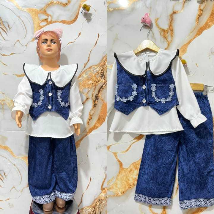 set 3 in 1 usia 3-11 tahun/baju anak perempuan /setelan anak rompi