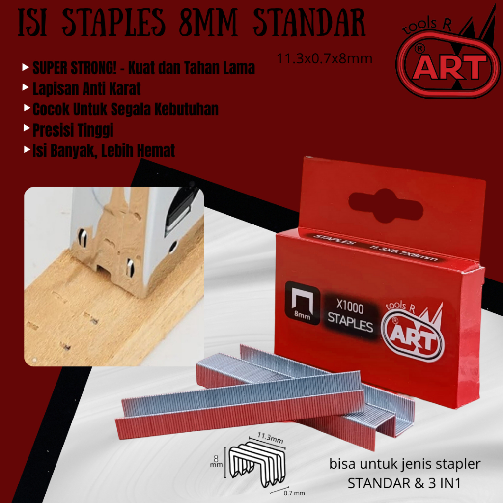 

Isi Staples Stapler Hekter Tembak Manual 8mm Tipe D Refill Air Strapler Gun Tacker Isi Paku Tembak Staples Jok Motor Kayu 13/8 mm ART