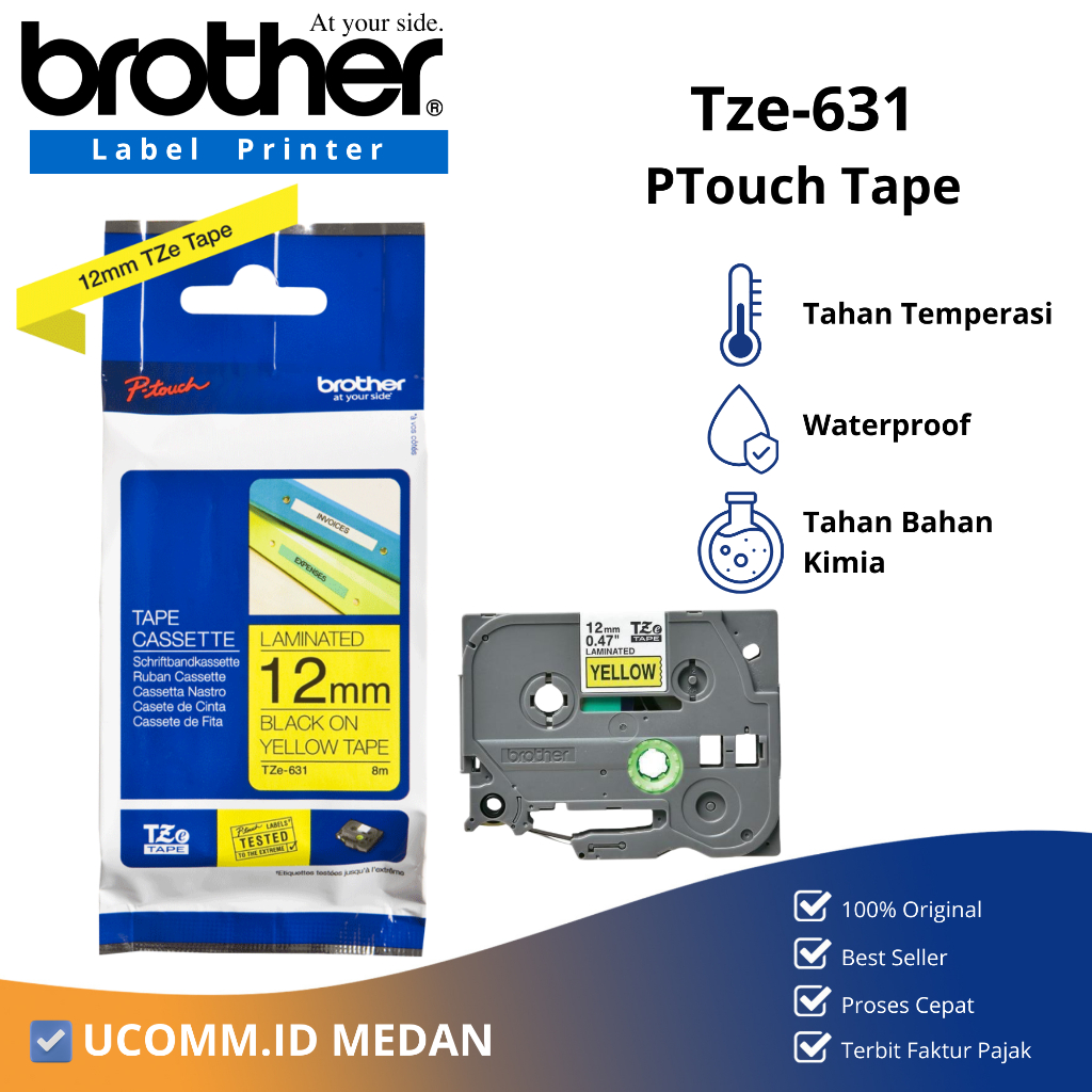 

BROTHER Label Tape TZE-631 12mm x 8m Black On Yellow TZE 631 Original Brother