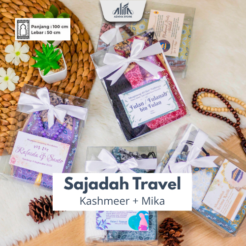 Souvenir Sajadah Kashmeer + Mika + Pita + Kartu Ucapan, Sajadah Travelling Pouch, Souvenir Pernikaha