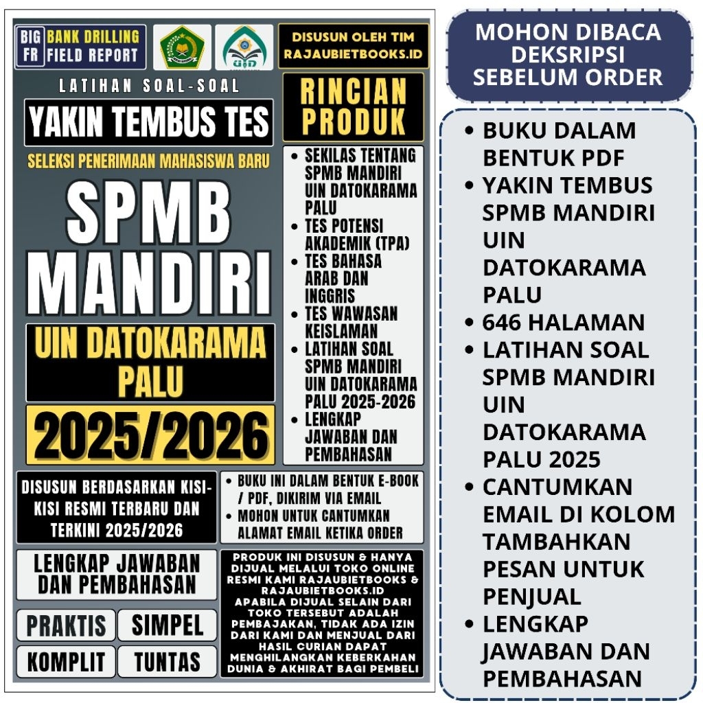 BUKU YAKIN TEMBUS TES SPMB MANDIRI UIN DATOKARAMA PALU 2025 - SPBM MANDIRI UIN PALU 2025