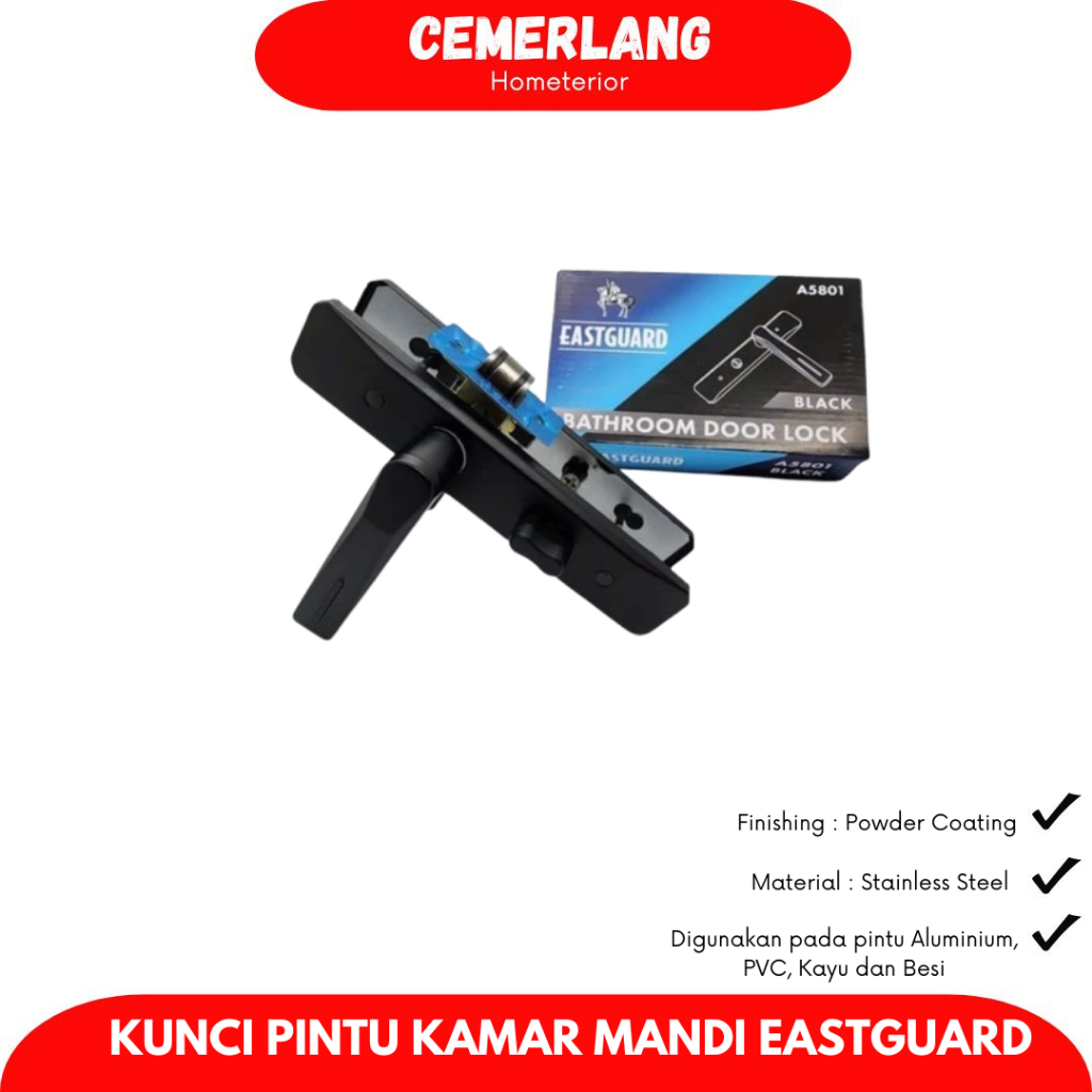 Eastguard Handle Kunci Kamar Mandi Hitam /Kunci Pintu Alumunium