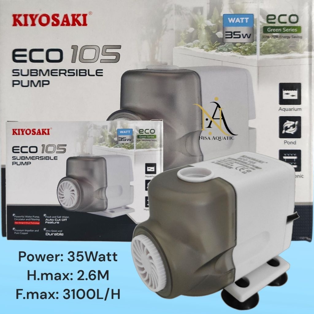 Pompa celup aquarium Filter air KIYOSAKI ECO 105 Kapasitas: 3100L/H Mesin pompa celup filter air Aqu