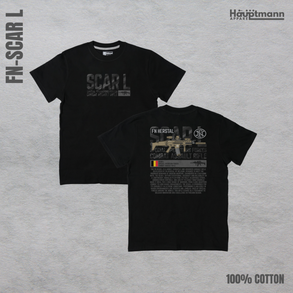 Hauptmann T-Shirt/Kaos FN SCAR-L Belgia - Hitam