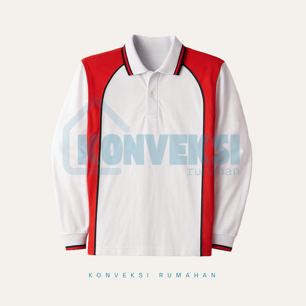 kaos kerah panjang [Putih Merah TC] / kaos wangky / kaos polo panjang / kaos olahraga / kaos kerah