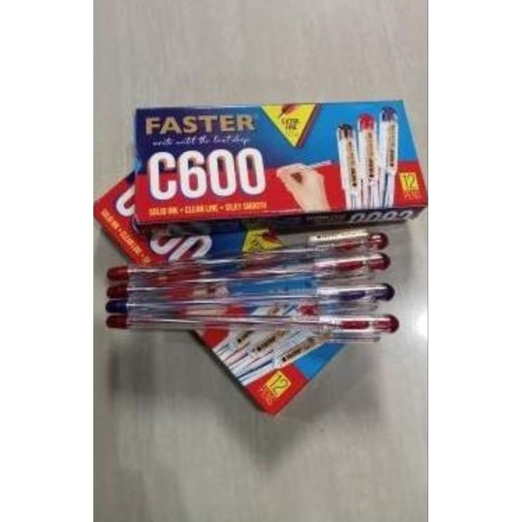

FASTER Extra Fine Ballpoint Pen C600 (Cabut buka tutup) / Ballpoint Pen C6 (Cetek) Biru , Hitam , Merah - Gross isi 12 Doz.