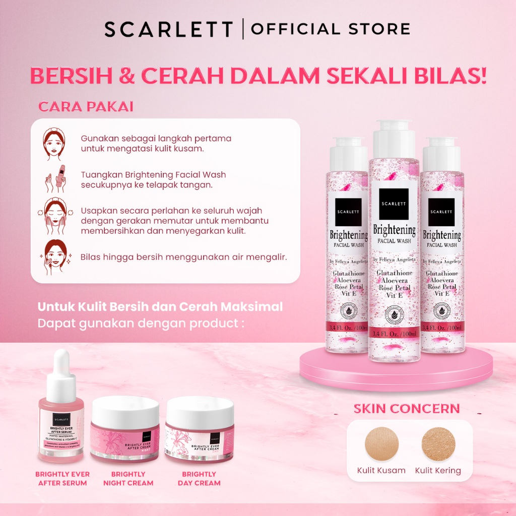 Scarlett Whitening BRIGHTENING Facial Wash - Sabun Cuci Muka Clean and Clear untuk Mencerahkan