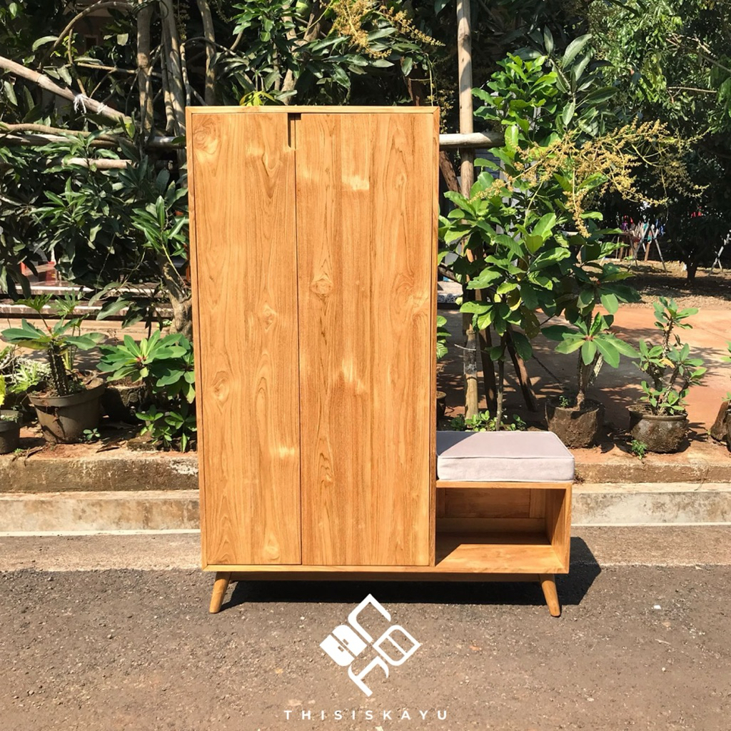 LEMARI SEPATU KAYU JATI SOLID | PENYIMPANAN SEPATU KAYU JATI ASLI