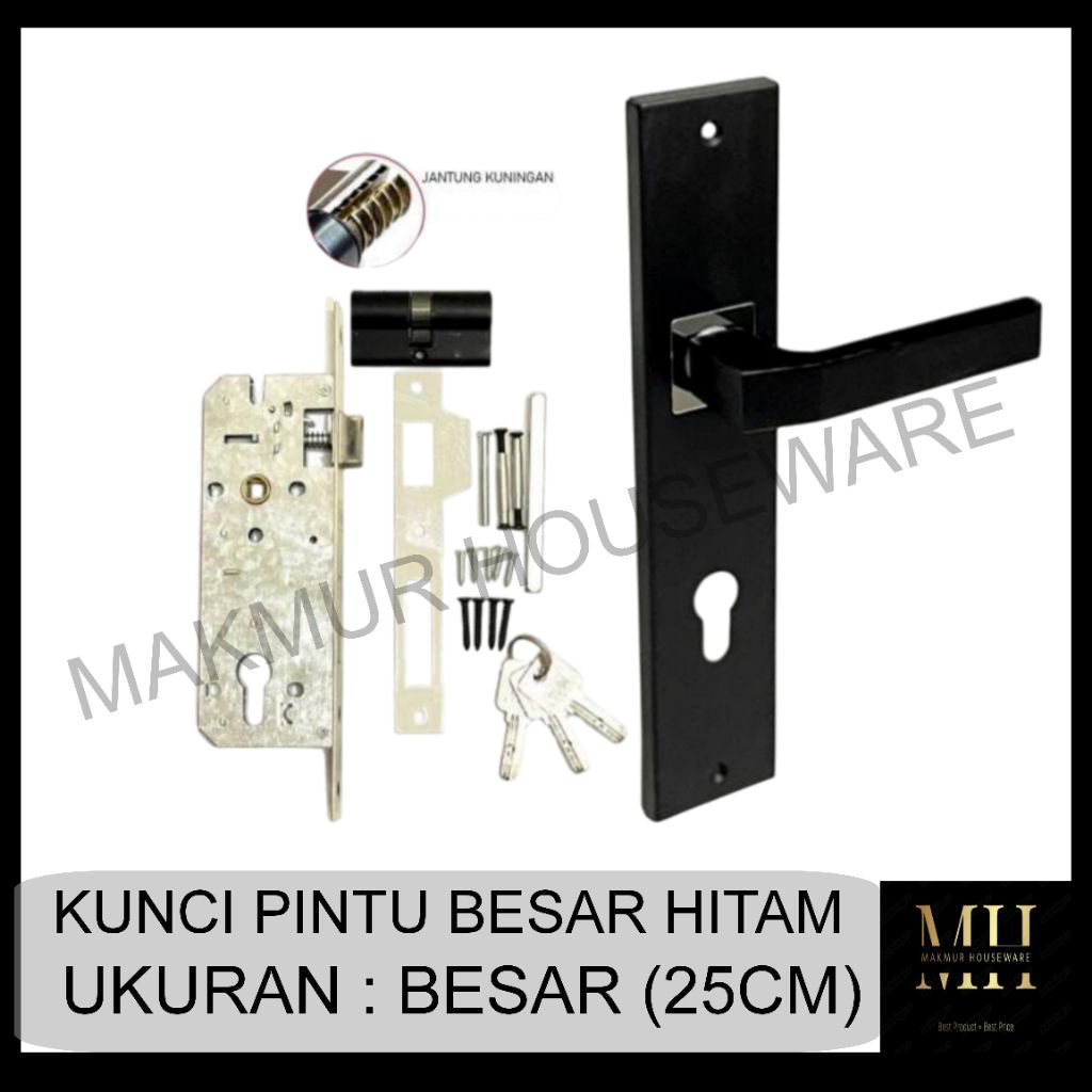 KUNCI PINTU BESAR HITAM 25CM SET / HANDLE PINTU BESAR LARGE 25CM HITAM SET
