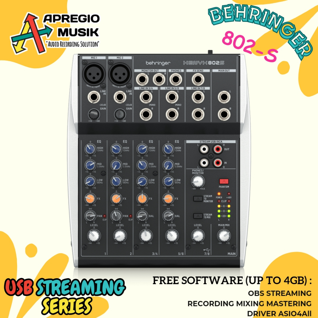 Behringer XENYX 802S USB 802 S Premium Analog 8-Input Mixer with USB Streaming