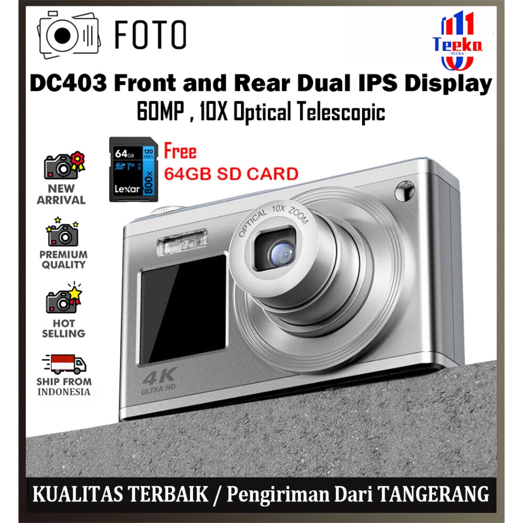 T2T Lensa dapat ditarikDIGICEN 60 Kamera Digital 4K 60MP Piksel Kamera Zoom Optik 10X + Zoom Digital