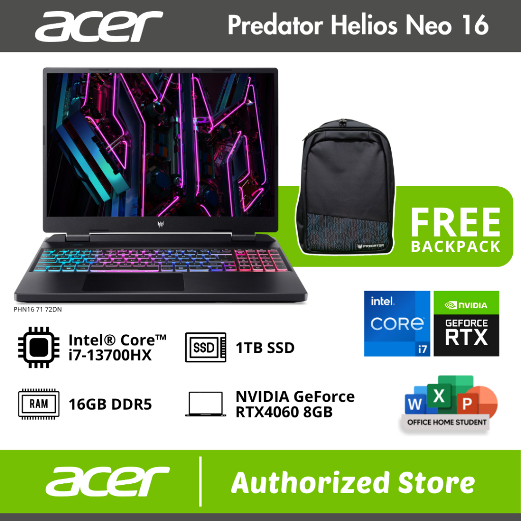 ACER HELIOS NEO 16 PHN16 71 72DN I7 13700HX 16GB 1TB RTX4060 16 W11 OHS21