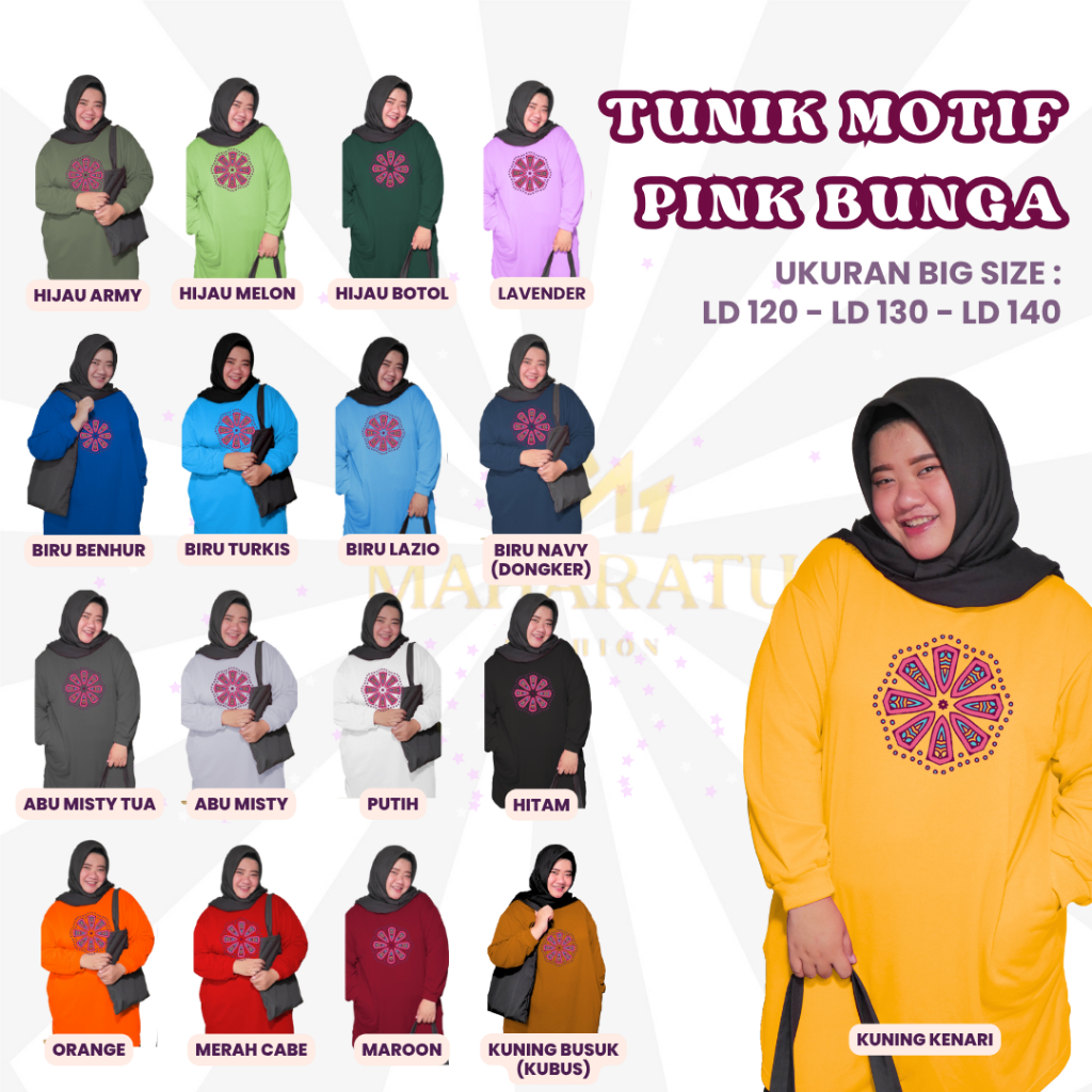 MF - Atasan Tunik Wanita Jumbo LD 140 Kaos Wanita Oversize Lengan Panjang Tunik Motif Modern Babyter
