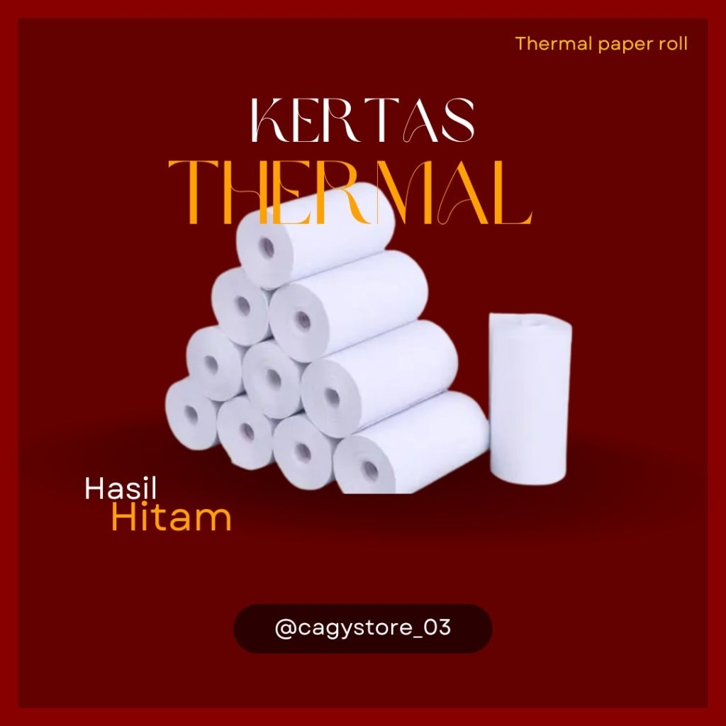 

Paper Roll Termal 58mm. Ukuran 57x30/58x30. EDC mini Printer Bluetooth.