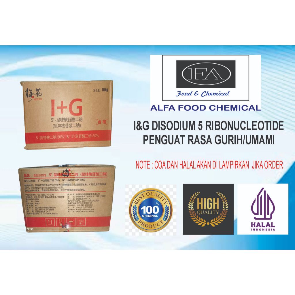 

I&G DISODIUM 5 RIBONUCLEOTIDE / 1000 rasa / Ribotide ex. Meihua/PENGUAT RASA/UMAMI/ PACKINGAN @1 KG DAN @10 KG BERSERTIFIKAT HALAL MUI