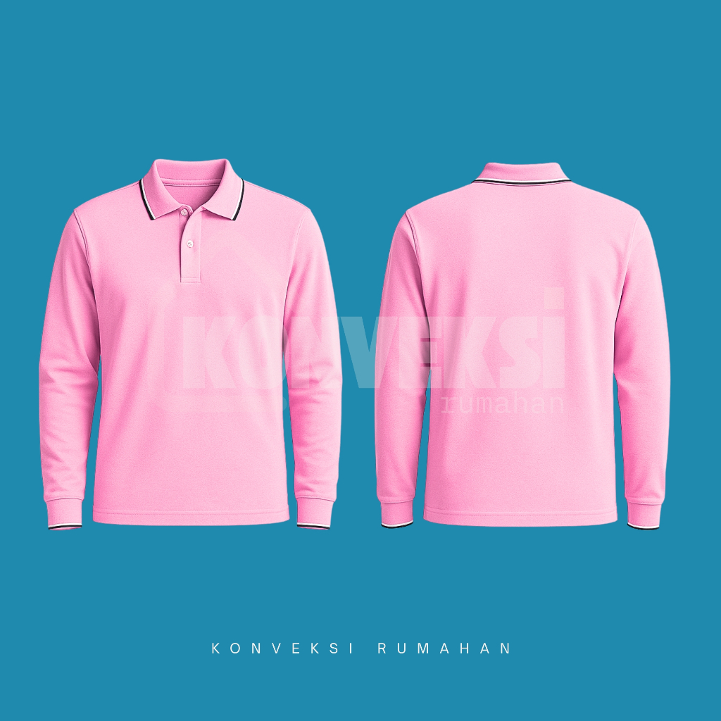 kaos kerah lis panjang [Pink] / kaos polo pria / polo shirt pria / kaos kerah / wangky panjang
