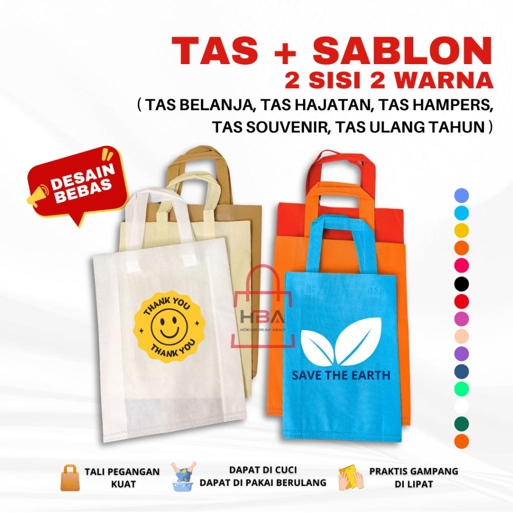 

CUSTOM SABLON PLUS TAS Goodie Bag HANDLE 2 SISI 2 WARNA 38X45 30X40 25X35 Kantong Tas Belanja TOTEBAG Spunbond Hampers Souvenir