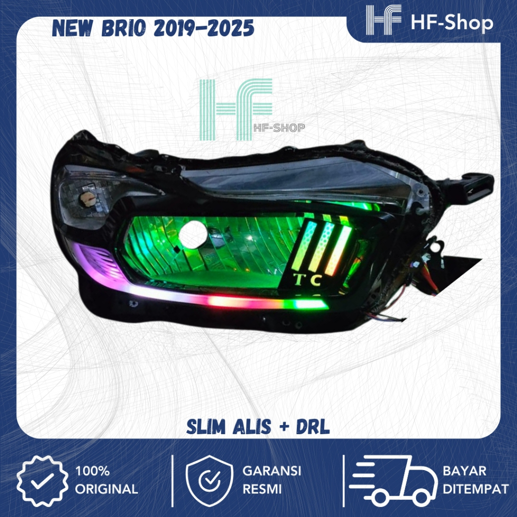 Slim Alis + DRL LED New Brio 2019–2025 – Lampu Alis & Daytime Running Light Depan Stylish Terang Mod