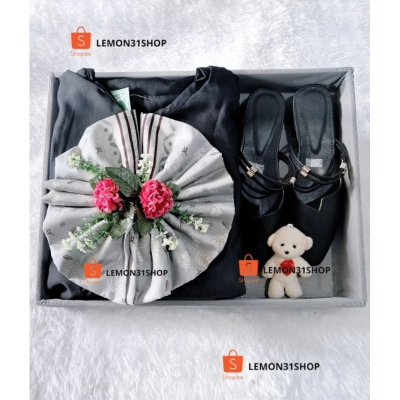PAKET SESERAHAN GAMIS HIJAB SEPATU HANTARAN NIKAH KADO GIFT HADIAH DRESS JILBAB SEGIEMPAT AZARA
