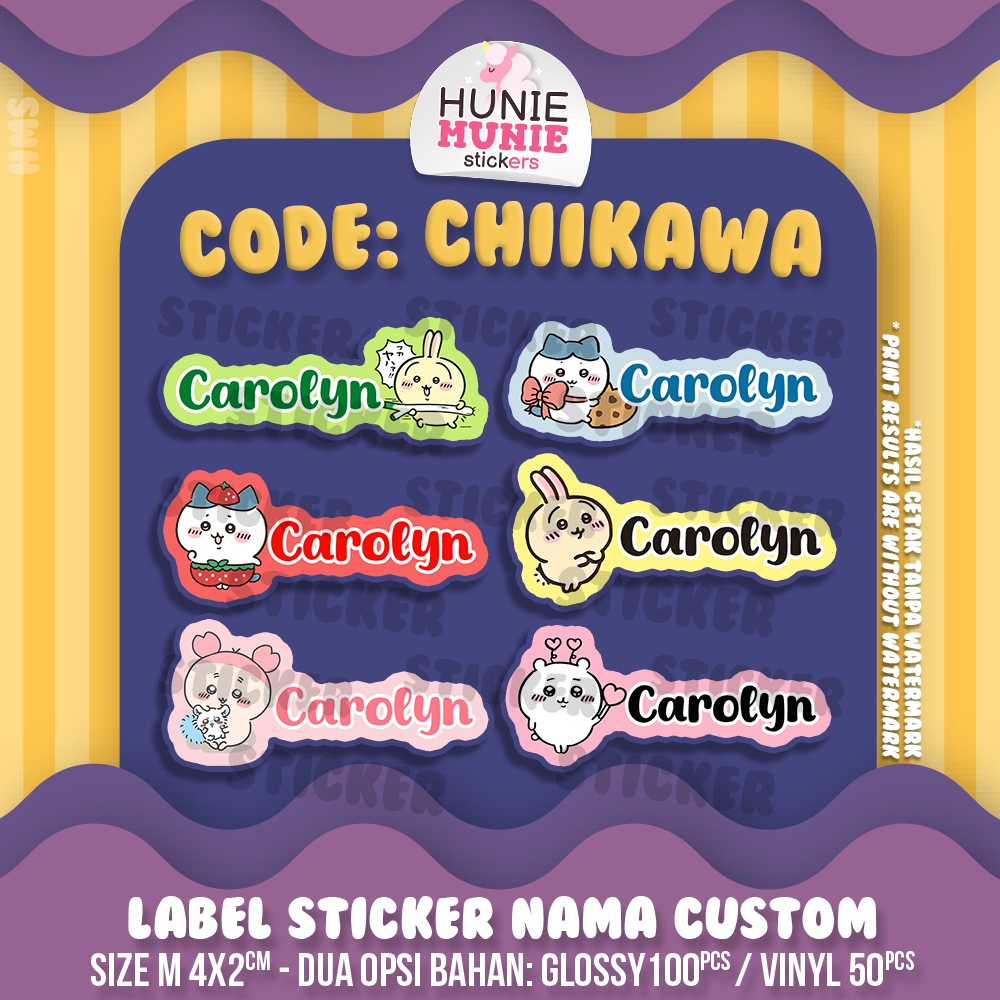 

Sticker Label Nama Custom - Chiikawa Manga (100pcs+) - Stiker Name Hunie Munie Chikawa