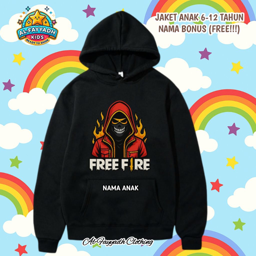Jaket SWEATER HOODIE ANAK LAKI LAKI USIA 6 -12 TAHUN GAMBAR FREE FIRE - FASHION ANAK COWOK KEREN