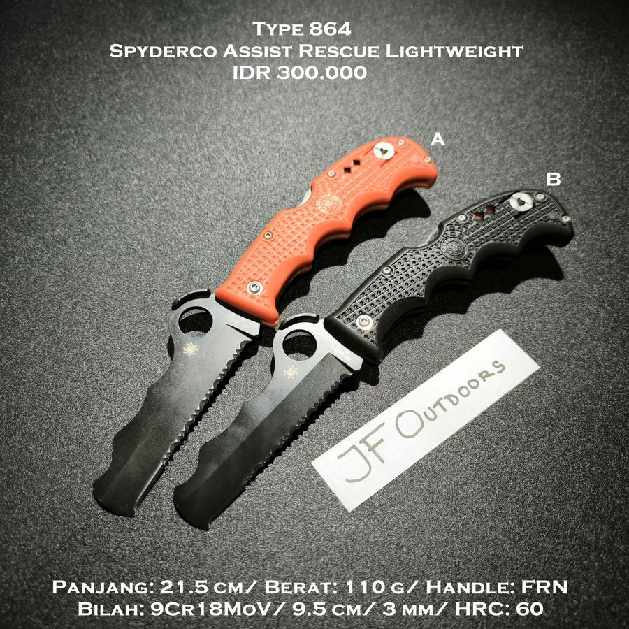 Pisau EDC Outdoor Damkar Survival Spyder Assist Rescue Lightweight Serrated