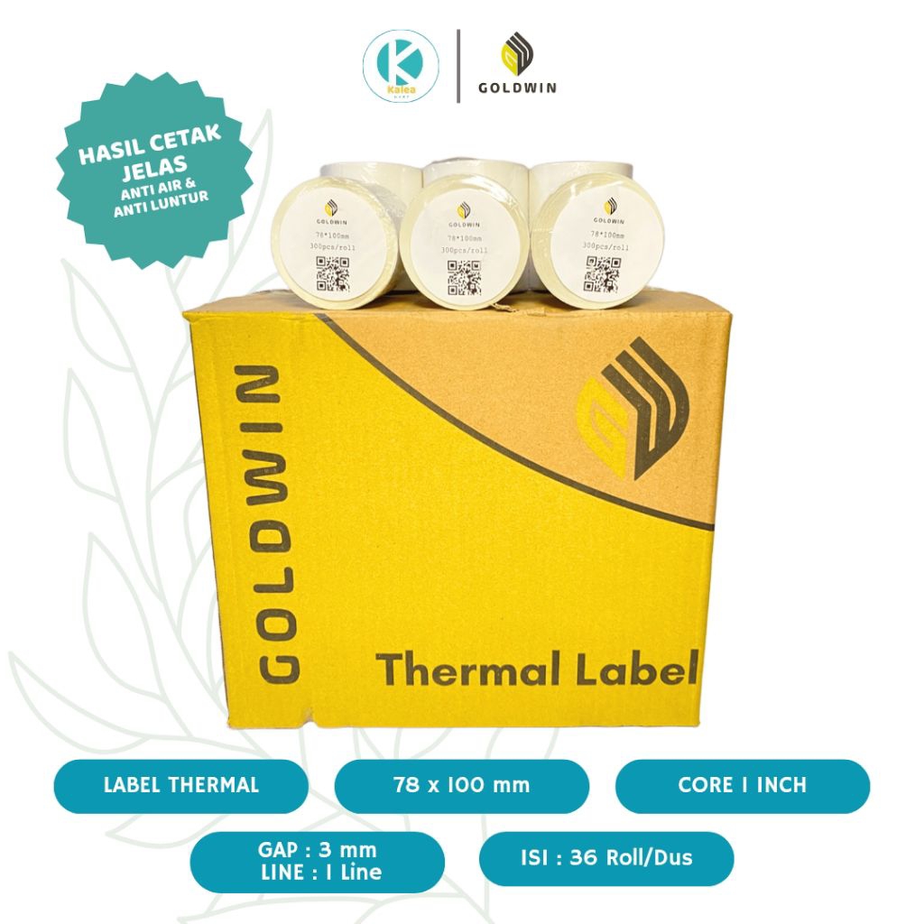 

Label Stiker Thermal 78x100 mm GOLDWIN Kertas Stiker Label Thermal Barcode Online Shop Resi Pengiriman Perdus isi 36 roll