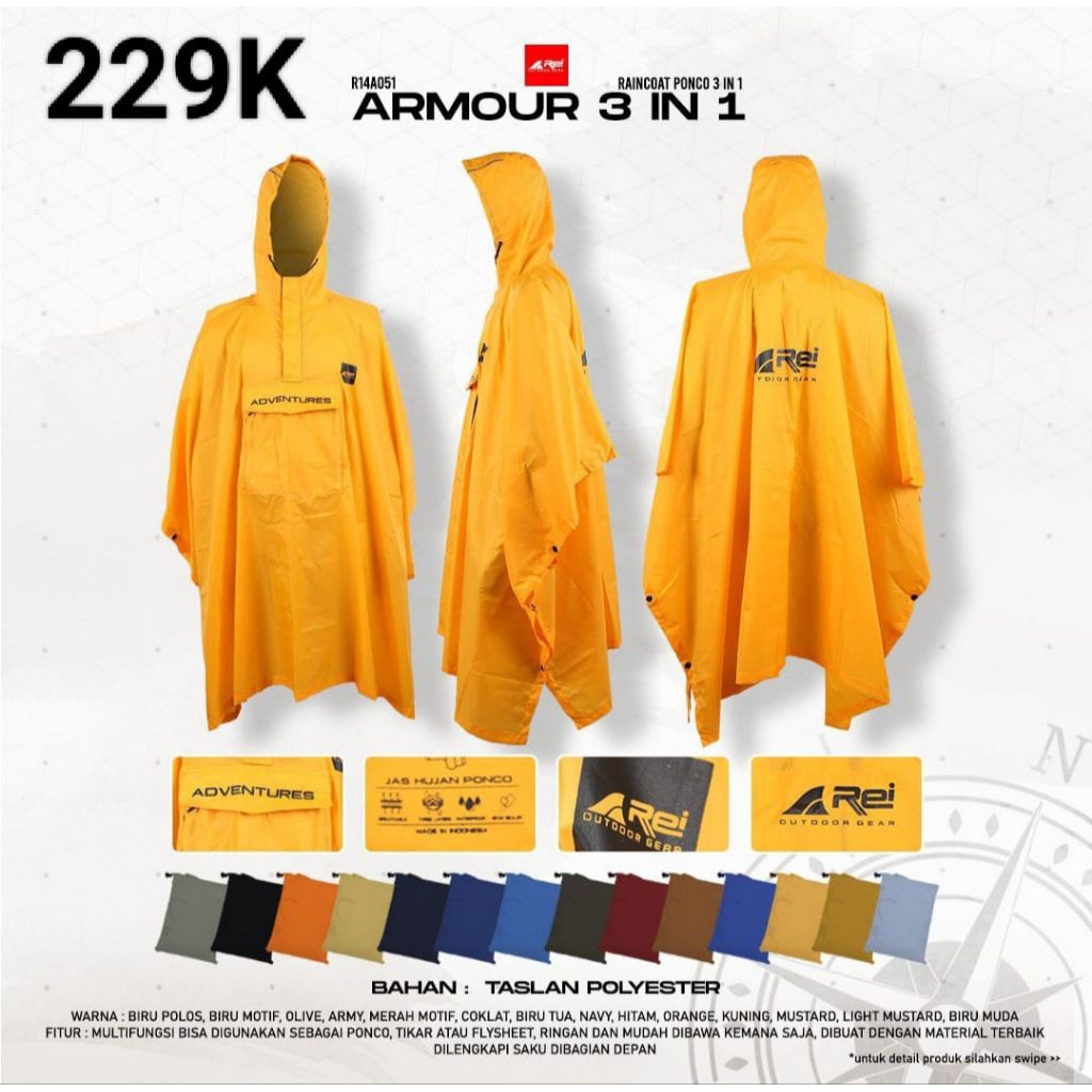 ARMOUR RAINCOAT PONCHO A REI JAS HUJAN PONCO