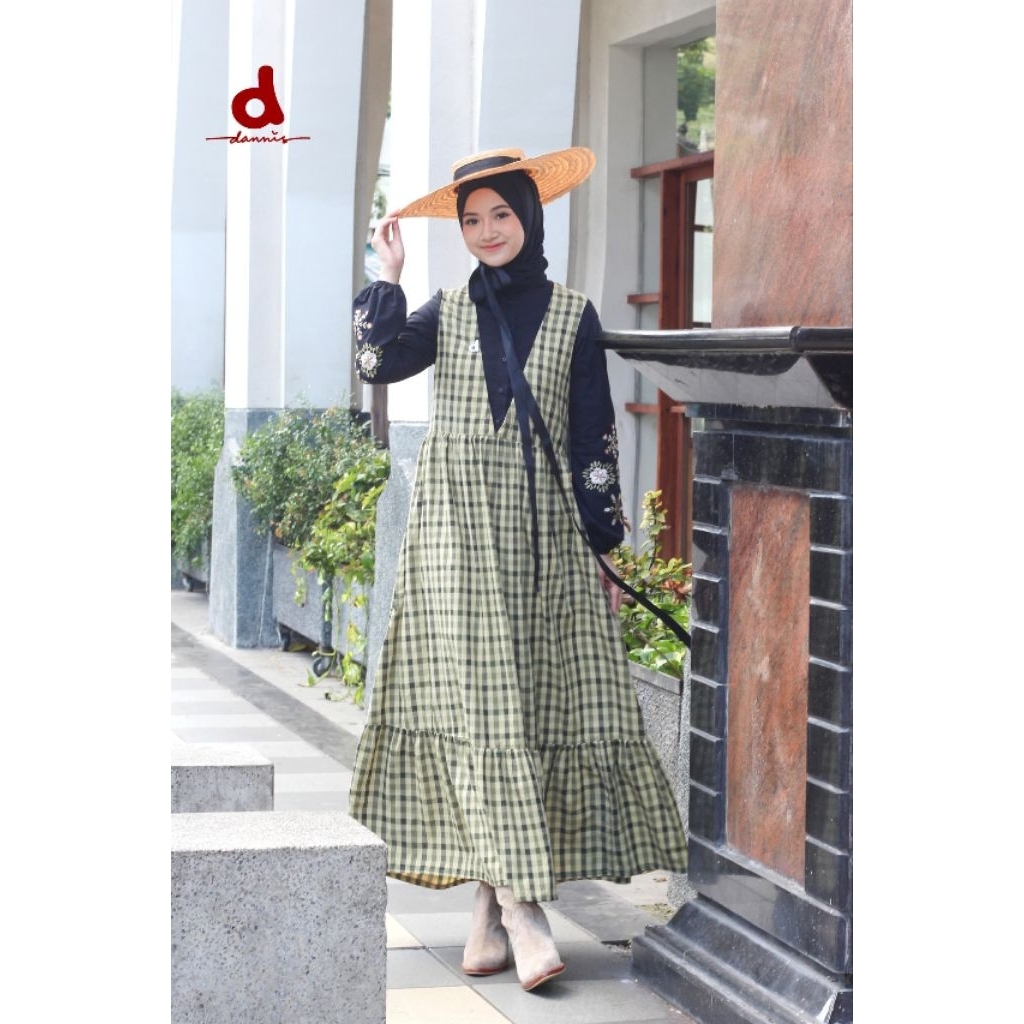 Abaya Dannis Warna Lime-Navy Size XL